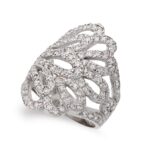 18K SORTIJA ORO BLANCO HOJAS CON CIRCONITA ANCHO 27 MM