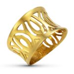18K SORTIJA ORO AMARILLO MACIZA HOJAS CALADAS, ANCHO: 13 MM