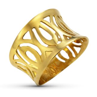 18K SORTIJA ORO AMARILLO MACIZA HOJAS CALADAS, ANCHO: 13 MM