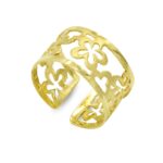 18K SORTIJA ORO AMARILLO ABIERTA FLORES CALADAS, ANCHO: 10 MM