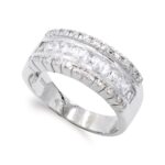 18K SORTIJA ORO BLANCO CIRCONITA BAGUETTE Y REDONDAS, ANCHO: 8 MM