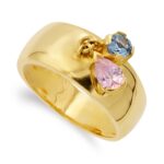 18K SORTIJA ORO AMARILLO DOS PIEDRAS COLOR ROSA Y AGUAMARINA, ANCHO: 8,5 M