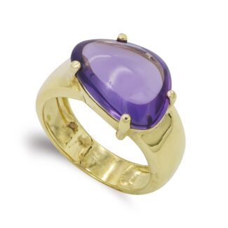 18K SORTIJA ORO AMARILLO PIEDRA AMATISTA IRREGULAR EN GARRAS, MEDIDA: 15X11MM
