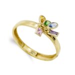 18K SORTIJA ORO AMARILLO CINCO PIEDRAS DE COLORES, ANCHO 3 MM