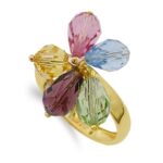 18K SORTIJA ORO AMARILLO CINCO PIEDRAS DE COLORRES, ANCHO CUERPO 3 MM