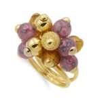 18K SORTIJA ORO AMARILLO DOBLE CON BOLITAS DE MURANO, ANCHO MOTIVO 22X15 MM