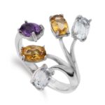 18K SORTIJA ORO BLANCO RAMAS CON PIEDRAS COLOR 24X16 MM