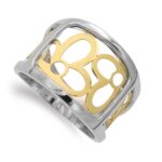 18K SORTIJA ORO BICOLOR CON FLORES CALADAS, ANCHO: 15MM