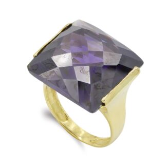 18K SORTIJA ORO AMARILLO PIEDRA RECTANGULAR AMATISTA, ANCHO: 18 MM