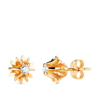 18K PENDIENTES ORO AMARILLO MACIZOS 2 DIAMANTES NATURALES 0,200 QTES SI-H, MEDIDA: 9X9MM, CIERRE PRESION