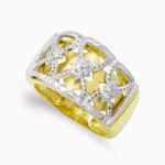 18K SORTIJA ORO BICOLOR CALADA CON CIRCONITAS, ANCHO: 13 MM