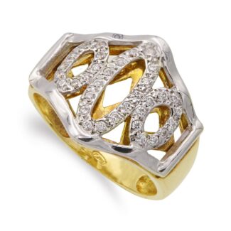 18K SORTIJA ORO BICOLOR MOTIVOS CON CIRCONITAS, ANCHO: 16,5 MM