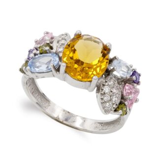 18K SORTIJA ORO BLANCO CON CIRCONITA DE COLORES, ANCHO: 11 MM