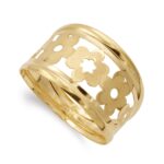 18K SORTIJA ORO AMARILLO FLORES CALADA MATE Y BRILLO, ANCHO: 14 MM