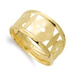 18K SORTIJA ORO AMARILLO FLORES CALADA MATE Y BRILLO, ANCHO: 16 MM