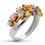 18K SORTIJA ORO BICOLOR CON PIEDRAS Y CIRCONITAS, ANCHO: 8,5 MM