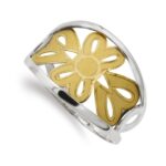 18K SORTIJA ORO BICOLOR FLORES CALADAS, ANCHO: 14 MM