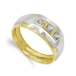 18K SORTIJA ORO BICOLOR DOBLE CUERPO MOTIVO Y CIRCONITA AGUAMARINA, ANCHO: 12 MM