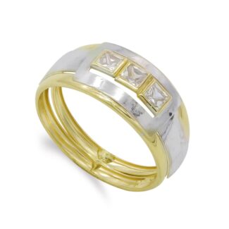 18K SORTIJA ORO BICOLOR DOBLE CUERPO MOTIVO Y CIRCONITAS, ANCHO: 12 MM