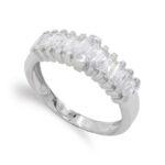 18K SORTIJA ORO BLANCO BARRAS EN ESCALERA CON CIRCONITAS, ANCHO: 6,5 MM