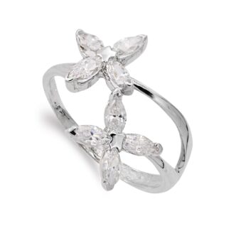 18K SORTIJA ORO BLANCO CON FLORES DE CIRCONITAS, ANCHO: 16,5 MM