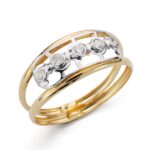 18K SORTIJA ORO BICOLOR DOS CUERPOS CON MOTIVO CALADO Y CIRCONITAS, ANCHO: 8 MM