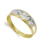 18K SORTIJA ORO BICOLOR DOBLE CUERPO MOTIVO CALADO Y CIRCONITA AGUAMARINA, ANCHO: 7 MM