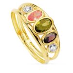 9K SORTIJA ORO AMARILLO DOBLE CUERPO CON CIRCONITAS COLORES OVALES, ANCHO: 6,5 MM