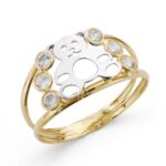 18K SORTIJA ORO BICOLOR CON OSO CALADO Y CIRCONITAS, ANCHO CUERPO 10 MM