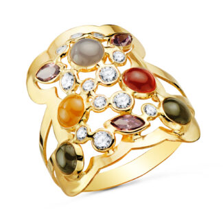 18K SORTIJA ORO AMARILLO LANZADERA OSO CON PIEDRAS COLOR, ANCHO: 19 MM