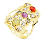 18K SORTIJA ORO AMARILLO LANZADERA CIRCONITA COLORES, ANCHO 23X12 MM