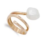 18K SORTIJA ORO ROSA CRUZADA CON PERLA BARROCA, 24X16 MM