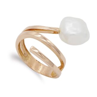 18K SORTIJA ORO ROSA CRUZADA CON PERLA BARROCA, 24X16 MM