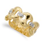 18K SORTIJA ORO BICOLOR MACIZA CON NUDOS Y CIRCONITA ANCHO 10 MM