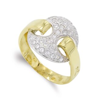 18K SORTIJA ORO BICOLOR MACIZA NUDO BARCO CON CIRCONITAS, ANCHO: 15 MM