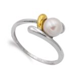 18K SORTIJA ORO BICOLOR PERLA 6,5 MM, ANCHO CUERPO: 1 MM