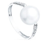 18K SORTIJA ORO BLANCO PERLA 10 MM CON CIRCONITA 11 MM ANCHO CUERPO 2,8 MM