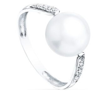 18K SORTIJA ORO BLANCO PERLA 10 MM CON CIRCONITA 11 MM ANCHO CUERPO 2,8 MM
