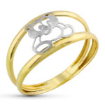 18K SORTIJA ORO BICOLOR DOBLE CUERPO CON GATO CALADO Y CIRCONITA, ANCHO: 9 MM