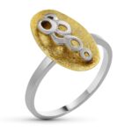 18K SORTIJA ORO BICOLOR MOTIVO OVAL CON CIRCULOS, 17 X 9MM