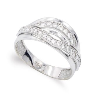 18K SORTIJA ORO BLANCO CALADA CON CIRCONITAS, ANCHO: 10 MM