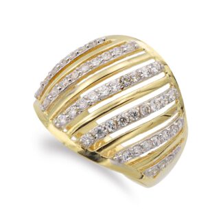 18K SORTIJA ORO BICOLOR ANCHA CON BANDAS Y CIRCONITAS, ANCHO: 19 MM