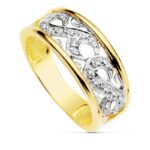 18K SORTIJA ORO BICOLOR CALADA CON CIRCONITAS, ANCHO: 5 MM