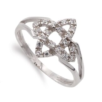 18K SORTIJA ORO BLANCO CON MOTIVO Y CIRCONITAS, ANCHO MOTIVO 13X13 MM