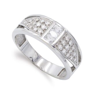 18K SORTIJA ORO BLANCO CON CIRCONITAS, ANCHO: 7 MM