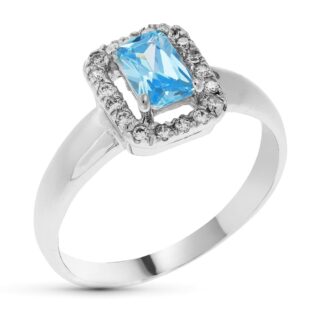 18K SORTIJA ORO BLANCO PIEDRA COLOR Y CIRCONITAS, MEDIDA: 9,5 X 8 MM