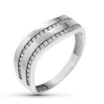 18K SORTIJA ORO BLANCO ONDAS BRILLO Y CIRCONITAS, ANCHO: 6 MM