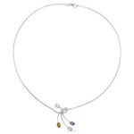 18K GARGANTILLA ORO BLANCO HILO Y MOTIVO PIEDRAS DE COLOR