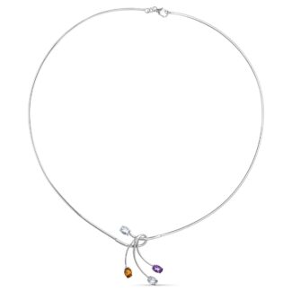 18K GARGANTILLA ORO BLANCO HILO Y MOTIVO PIEDRAS DE COLOR