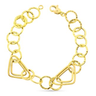 18K PULSERA ORO AMARILLO ESLABONES HUECOS TRIANGULO Y REDONDOS